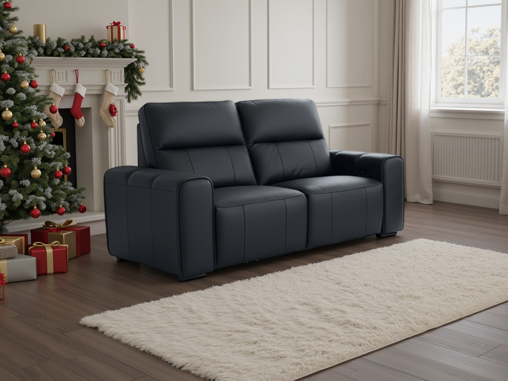 Bellagio Genuine Leather Electric Recliner Sofa Black 2 Seater