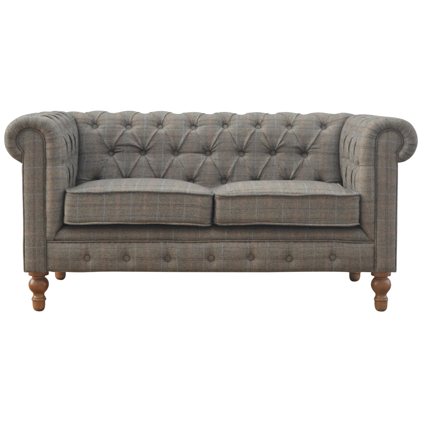 Multi Tweed 2 Seater Chesterfield Sofa Solid Mango Wood Frame