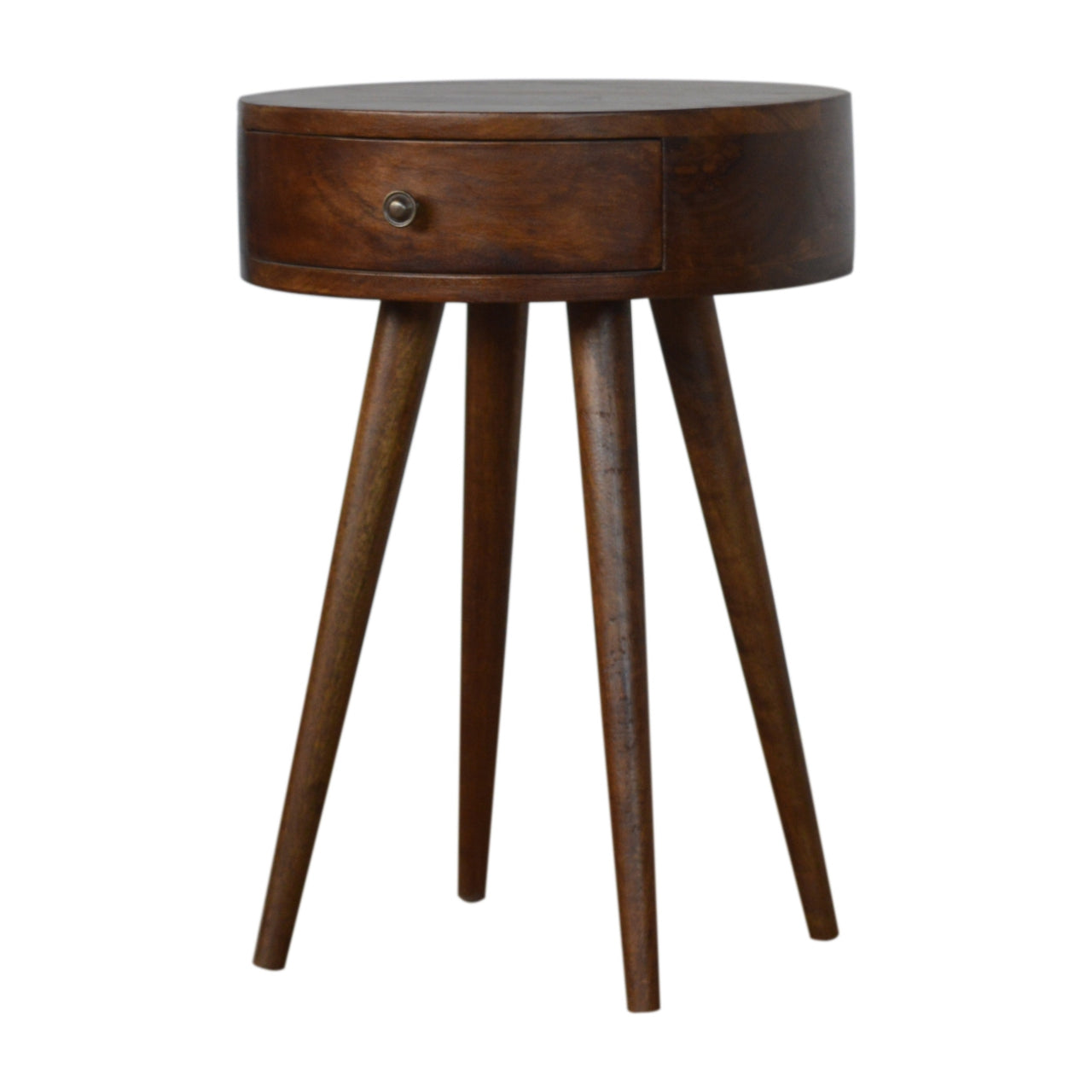 Circular Nordic Open Shelf Solid Mango Wood Bedside Chestnut