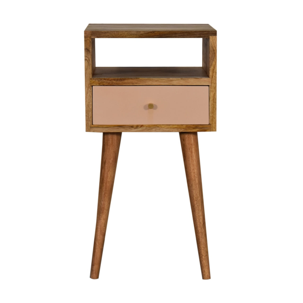 Compact Blush Hand Painted Solid Mango Wood Bedside Cabinet