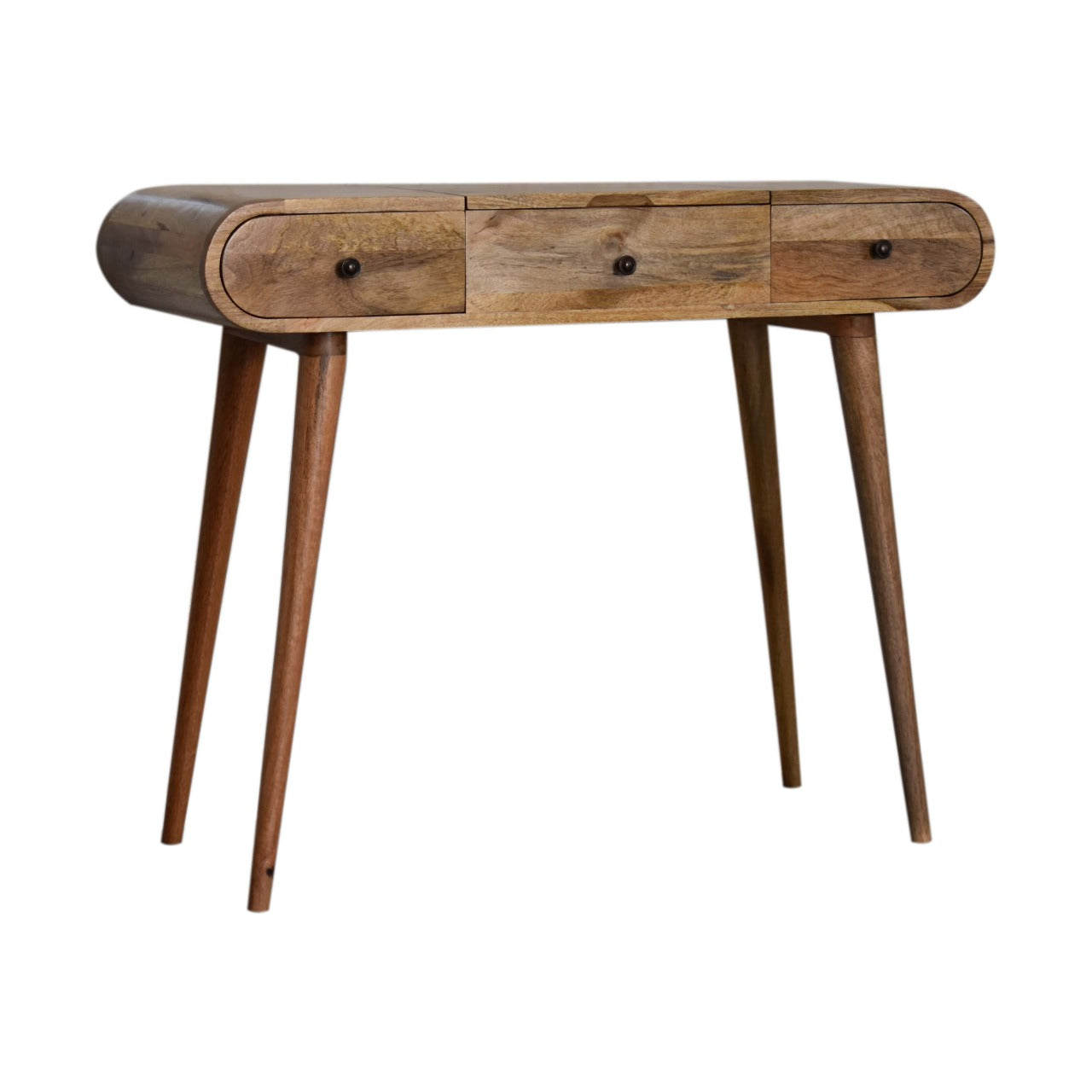 Round Topped Mango Wood Dressing Table with Drawer Oak Finish