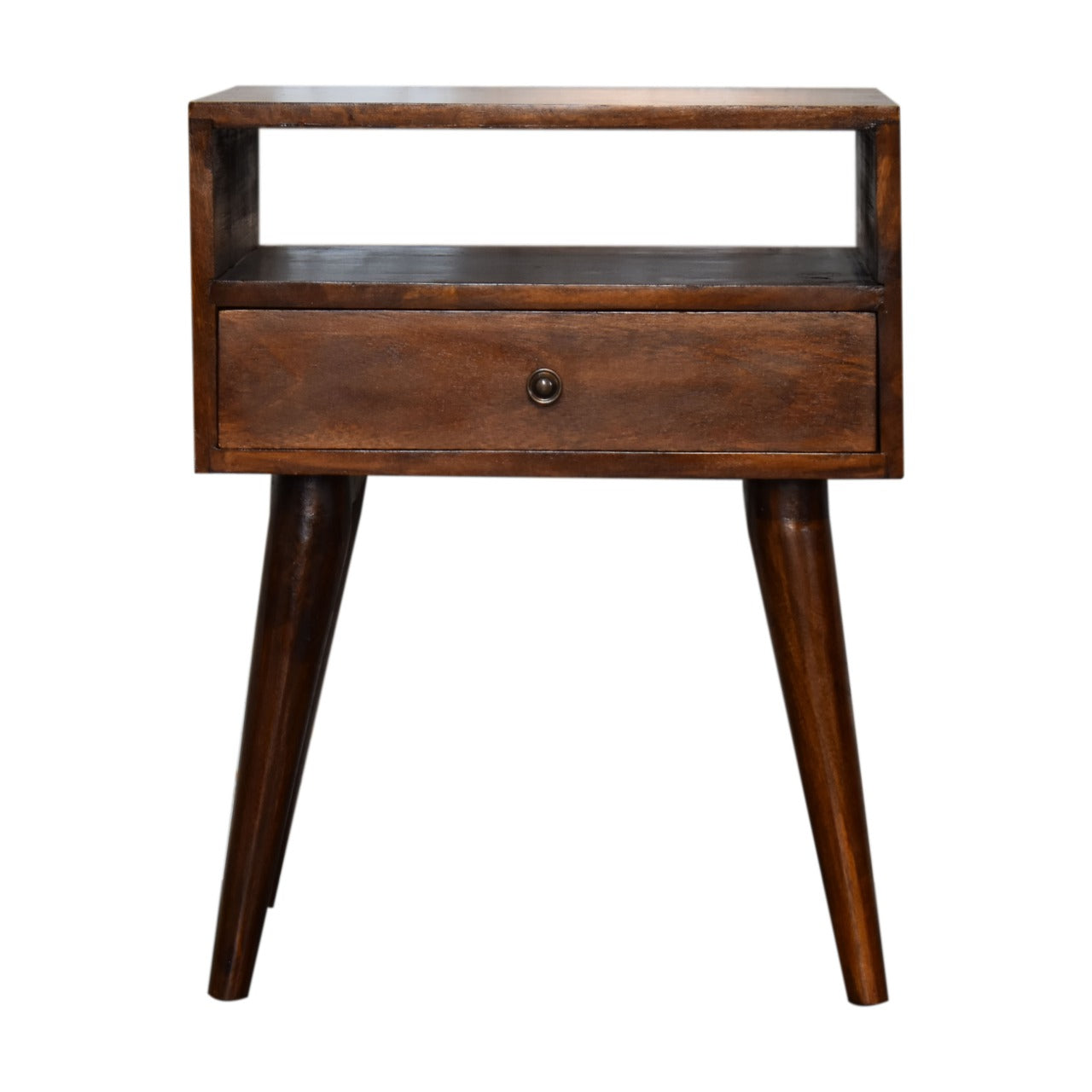 Modern Open Shelf Solid Mango Wood Bedside Table Chestnut