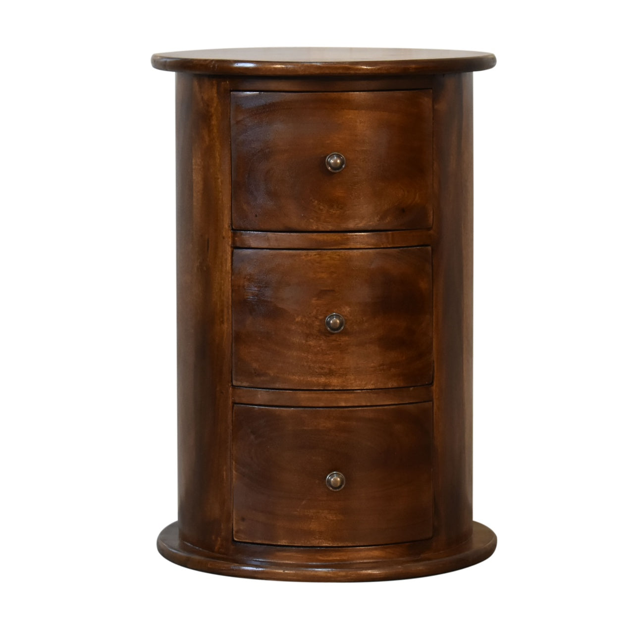Drum 3 Drawer Chestnut Solid Mango Wood Bedroom Storage Chest