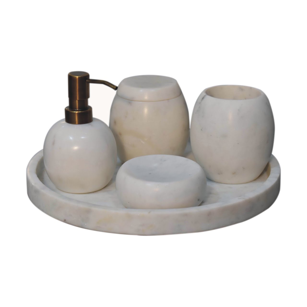 White Marble Bathroom Accessory Set of 5 Antibacterial Natural