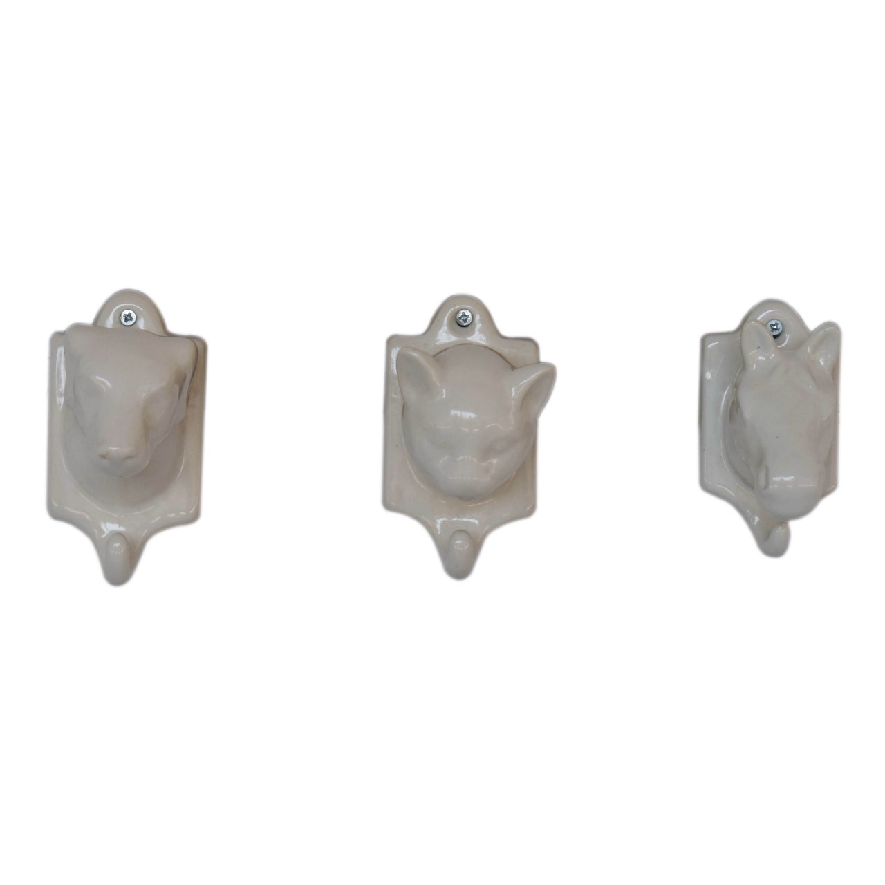 Assorted Animal Wall Hook Set of 3 Solid Mango Wood Natural