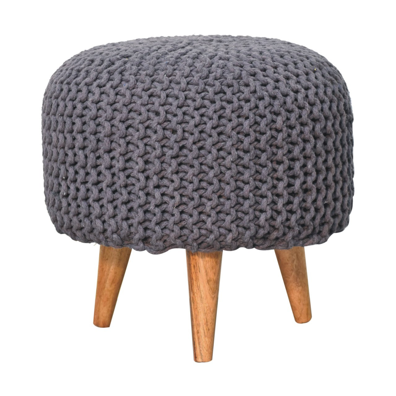 Keeva Grey Round Upholstered Footstool Solid Wood Legs