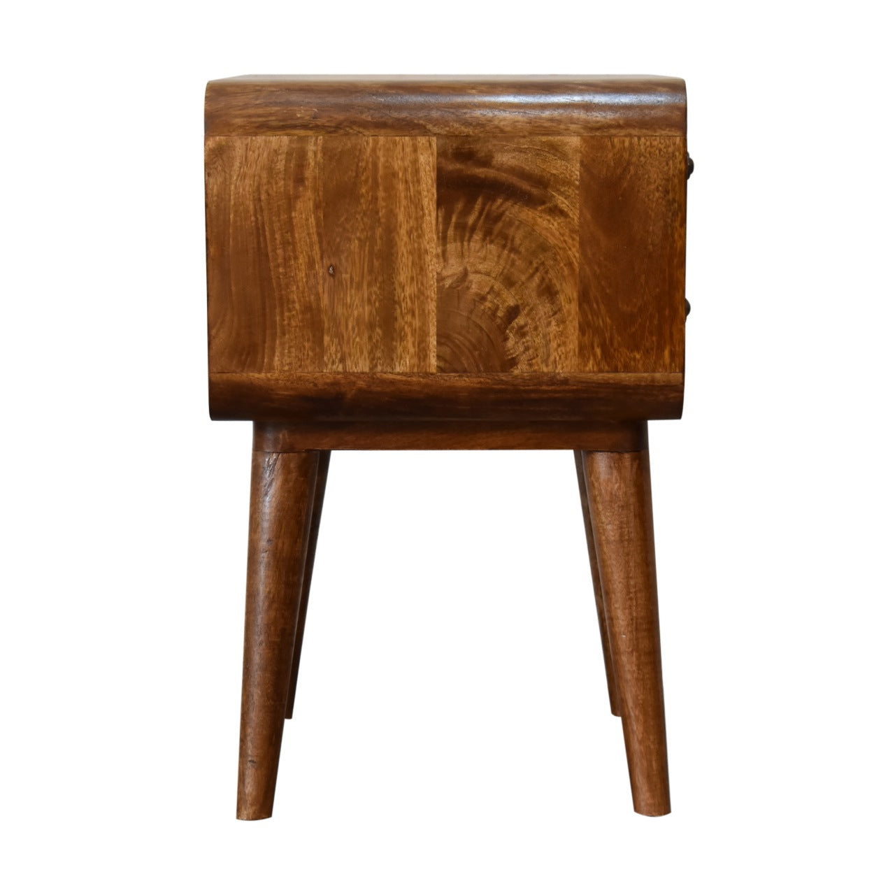 Curved Open Shelf Solid Mango Wood Bedside Table Chestnut