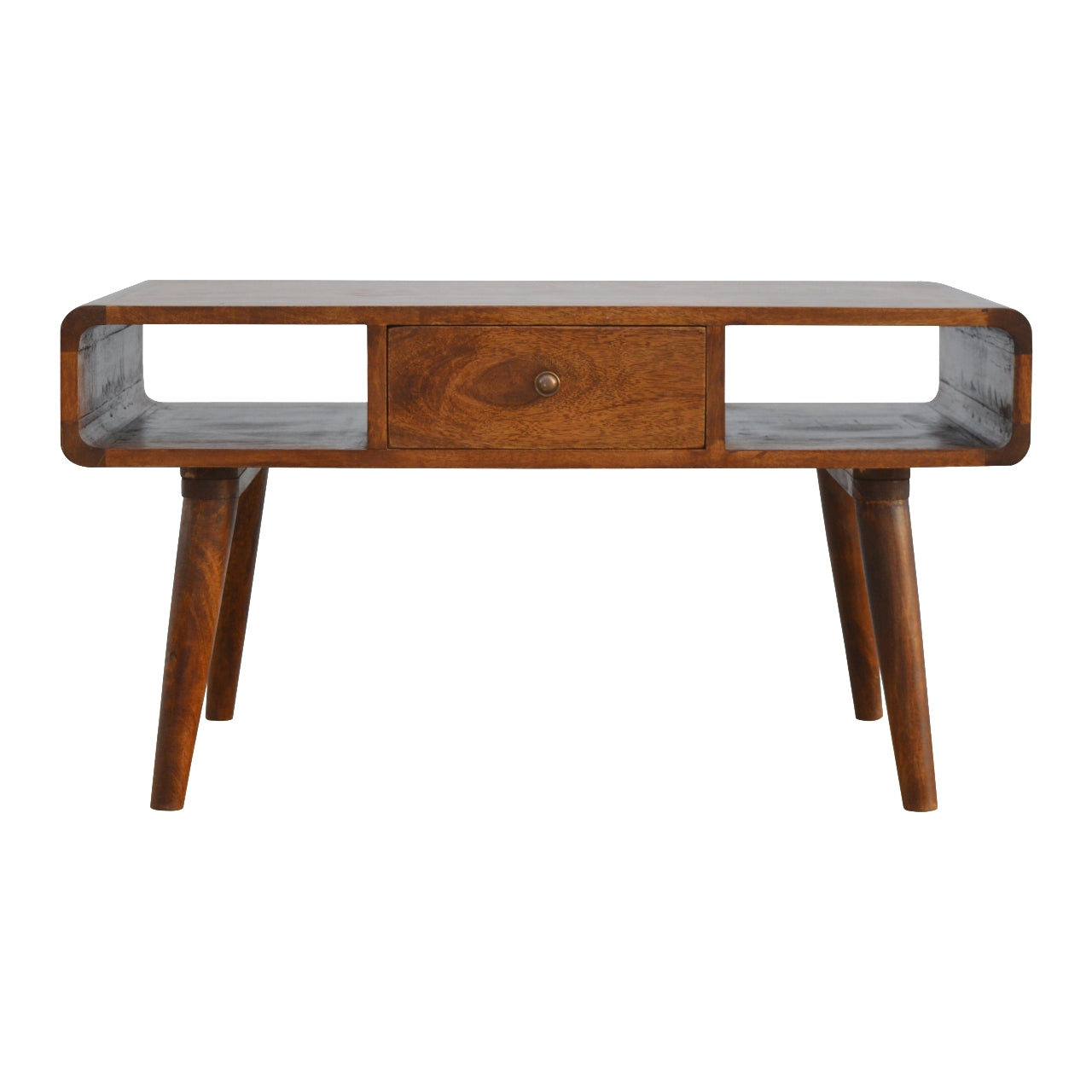 Curved Solid Mango Wood Coffee Table Chestnut Living Room