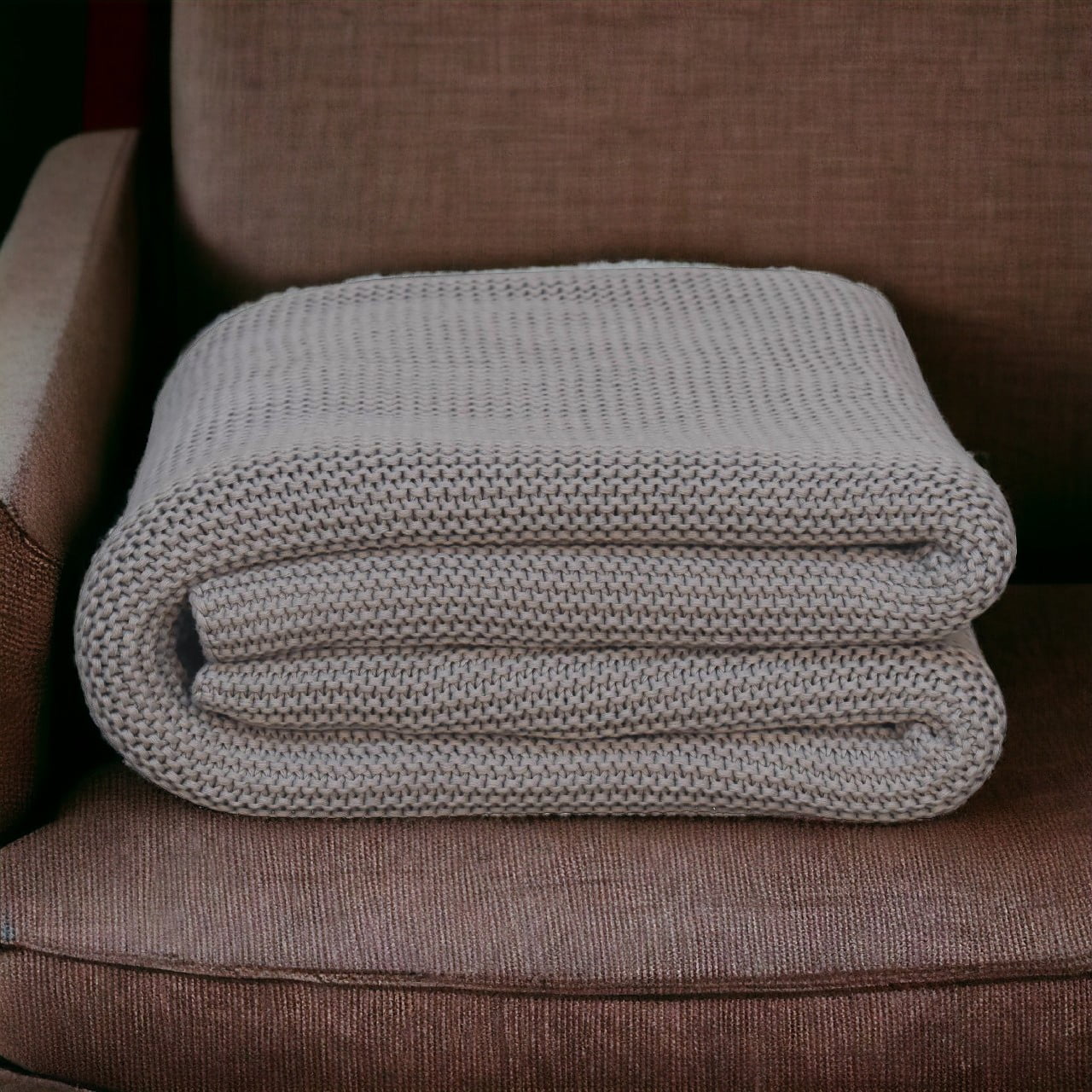 Chunky Knitted Grey Throw Blanket Sofa Armchair