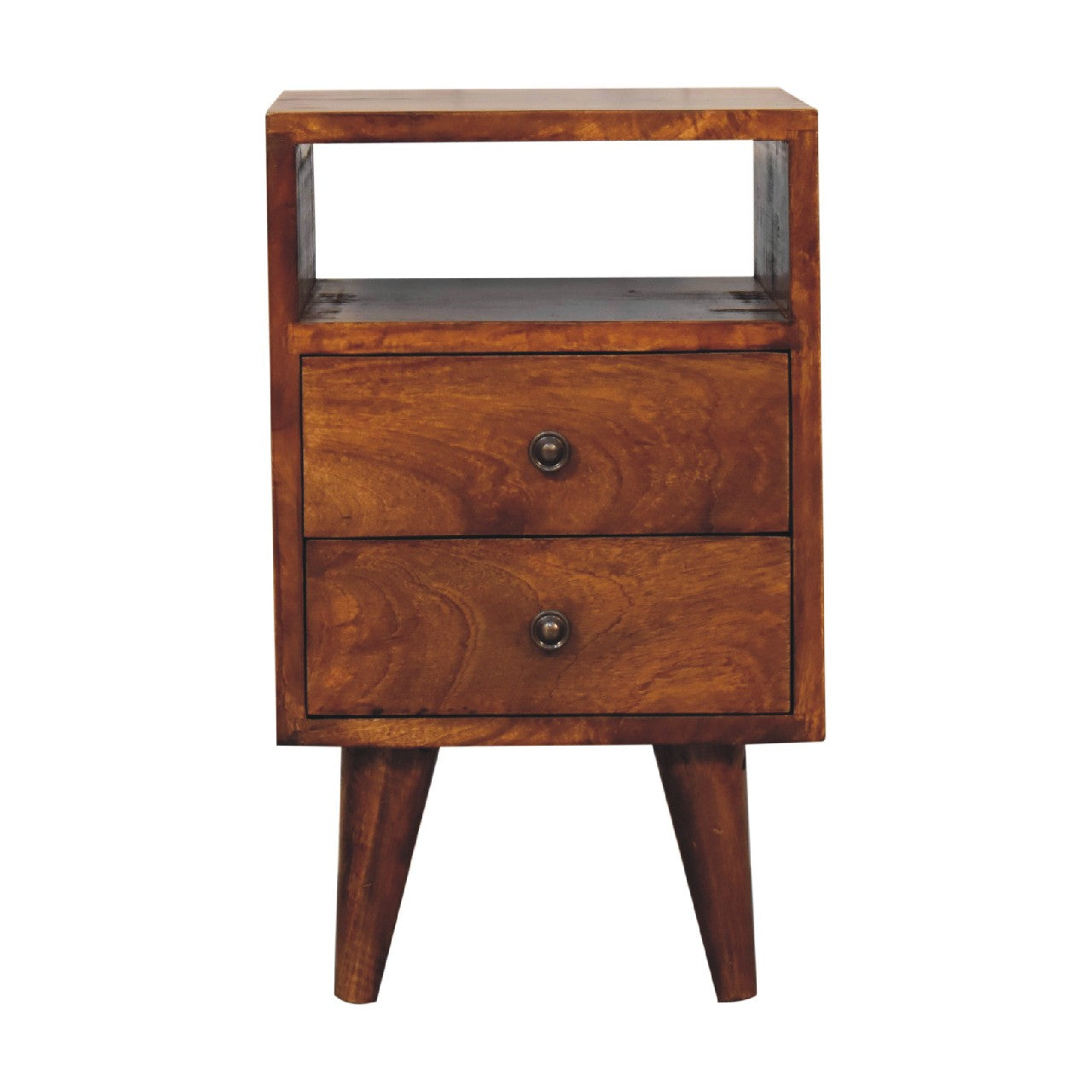 Compact Classic Open Bedside Table Chestnut Solid Mango Wood