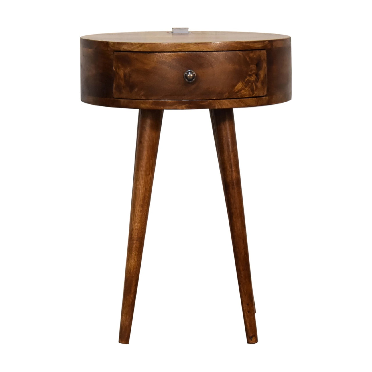 Circular Open Shelf Solid Mango Wood Bedside Table Chestnut