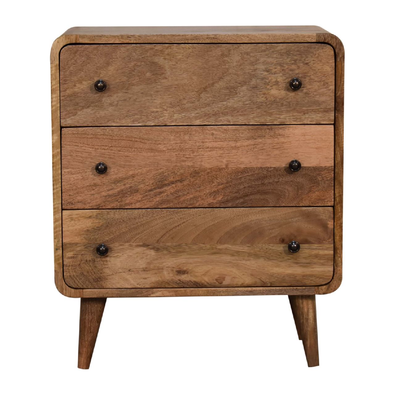 Compact Curved 3 Drawer Chest of Drawers Solid Mango Oak