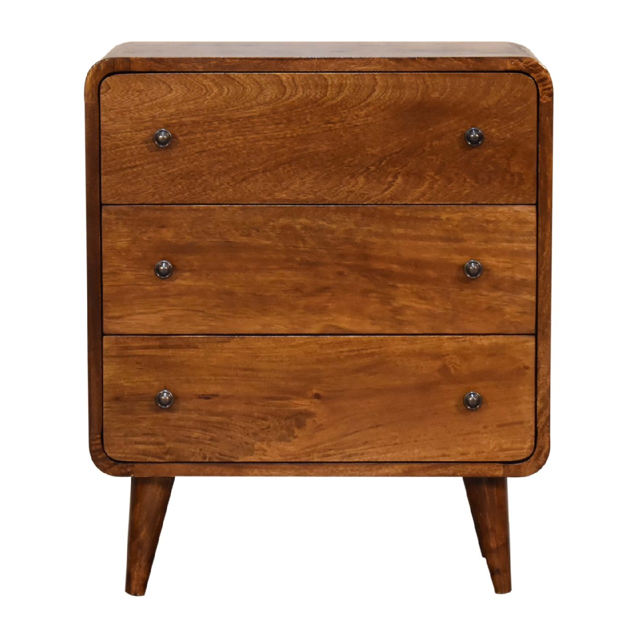 Compact Curved 3 Drawer Chest of Drawers Solid Mango Chestnut