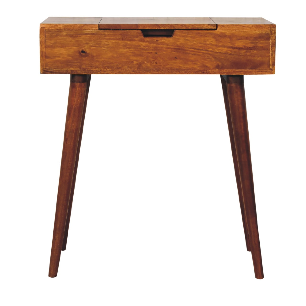 Compact Chestnut Mango Wood Fold-Out Mirror Vanity Table