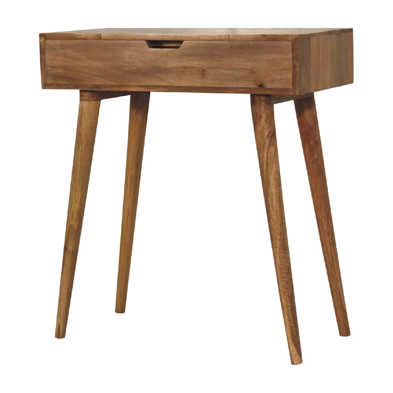 Compact Mango Wood Dressing Table with Triptych Mirror Oak