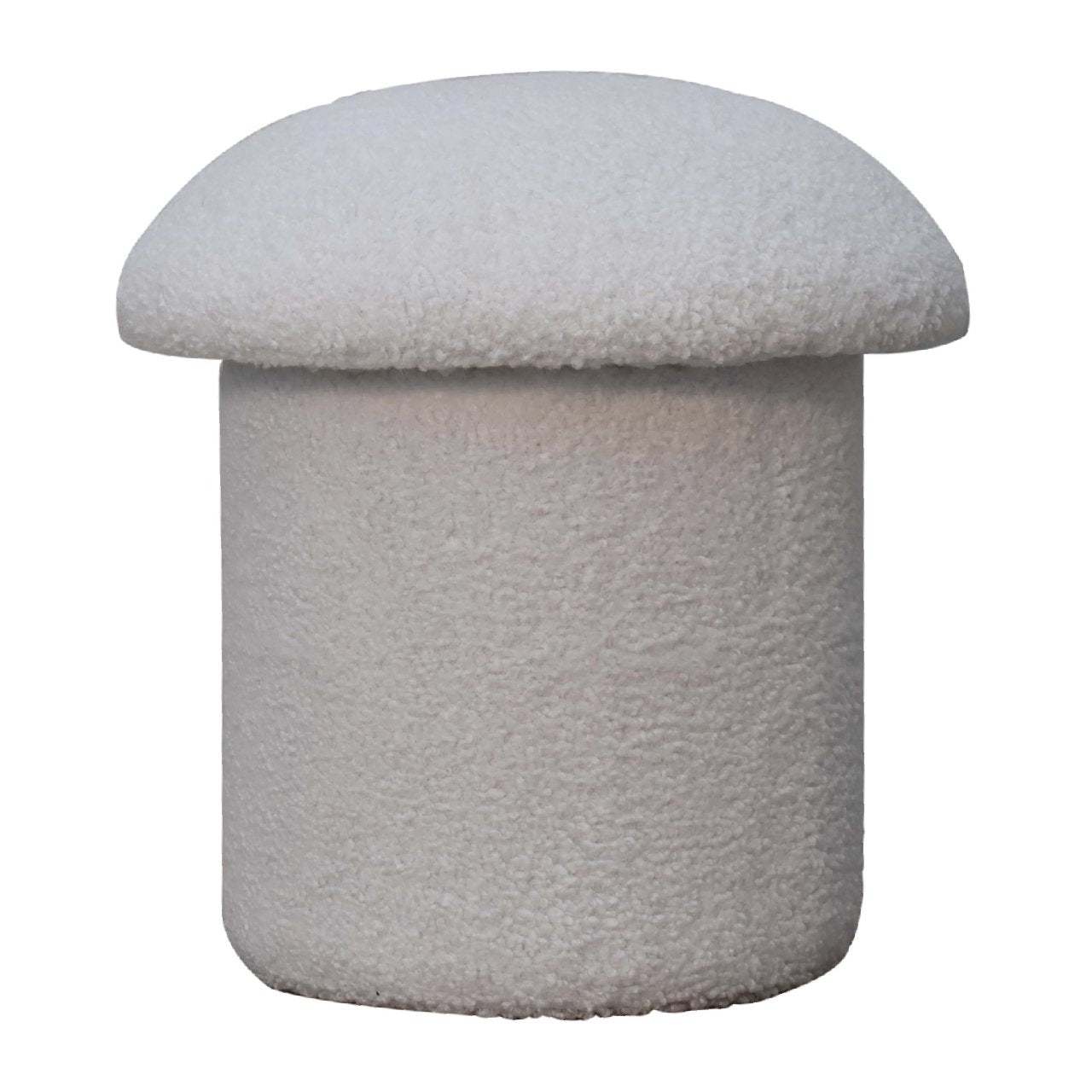 White Boucle Mushroom Shaped Footstool Soft Solid Frame