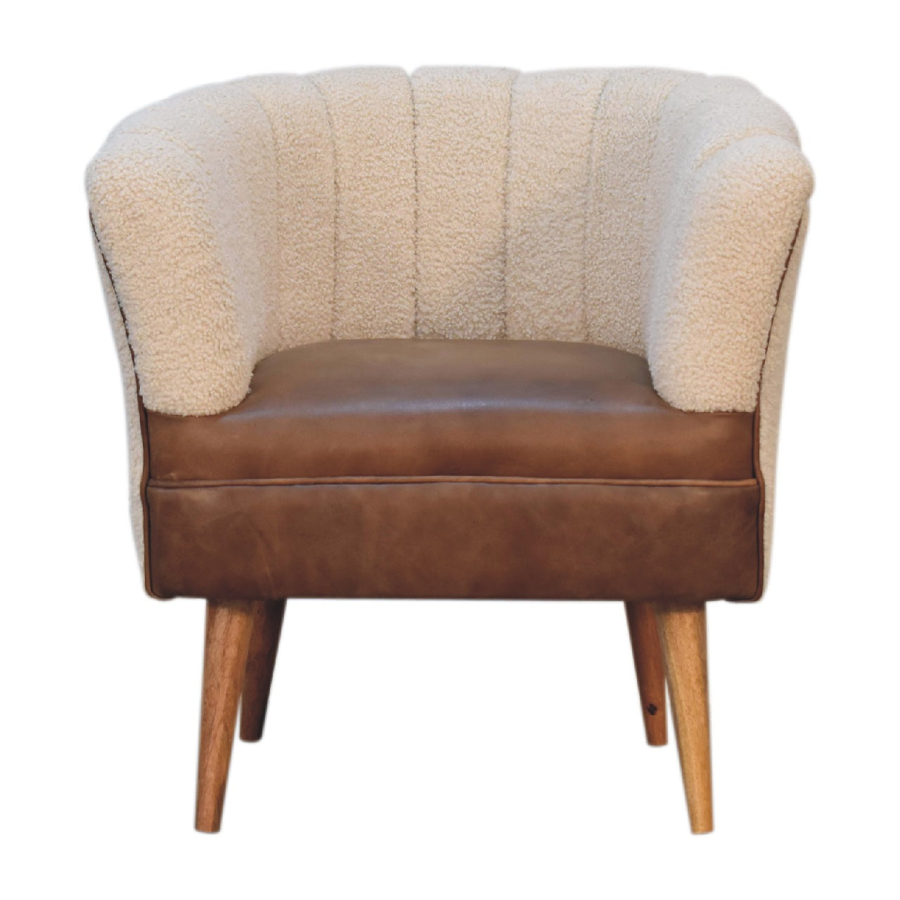 Boucle Cream Armchair with Buffalo Leather Trim Solid Frame