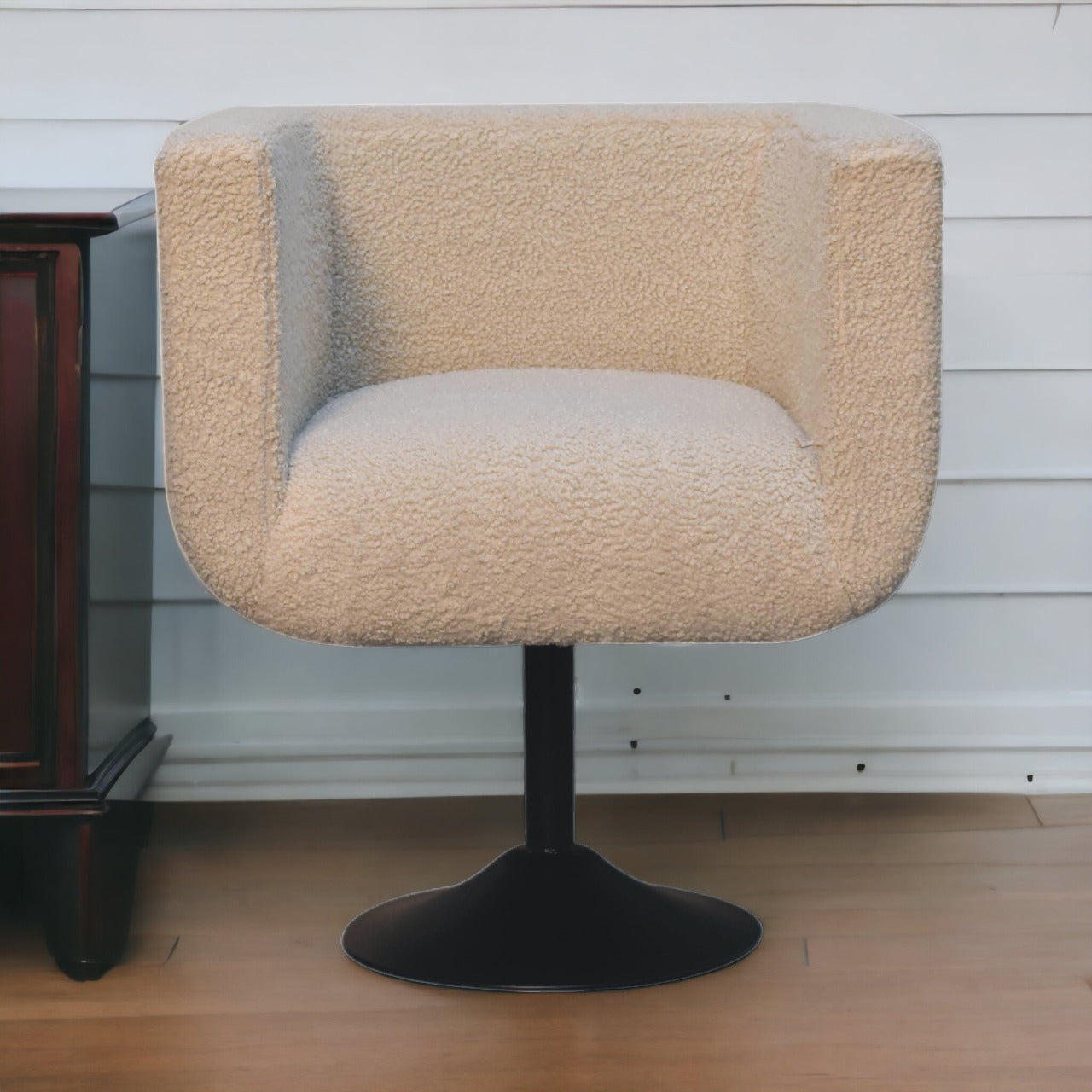 Cream Boucle 360 Swivel Accent Chair Solid Frame Living Room