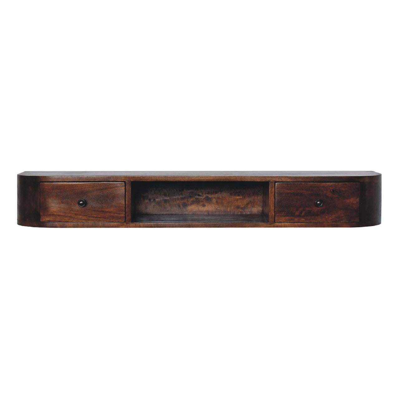 Wall Mounted 2 Drawer Floating Console Shelf Solid Wood Natural
