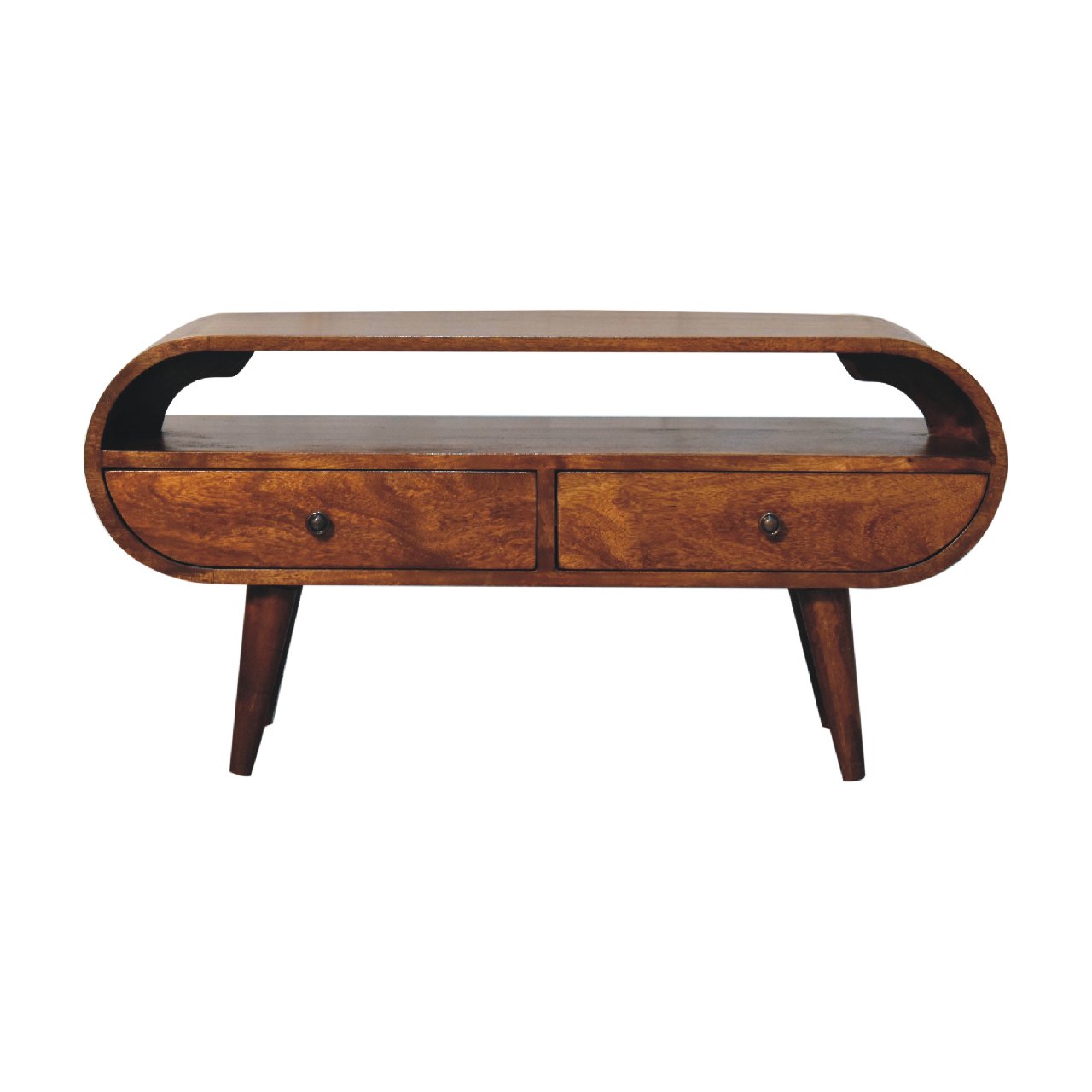 Circular TV Stand Low Board Chestnut Solid Mango Wood