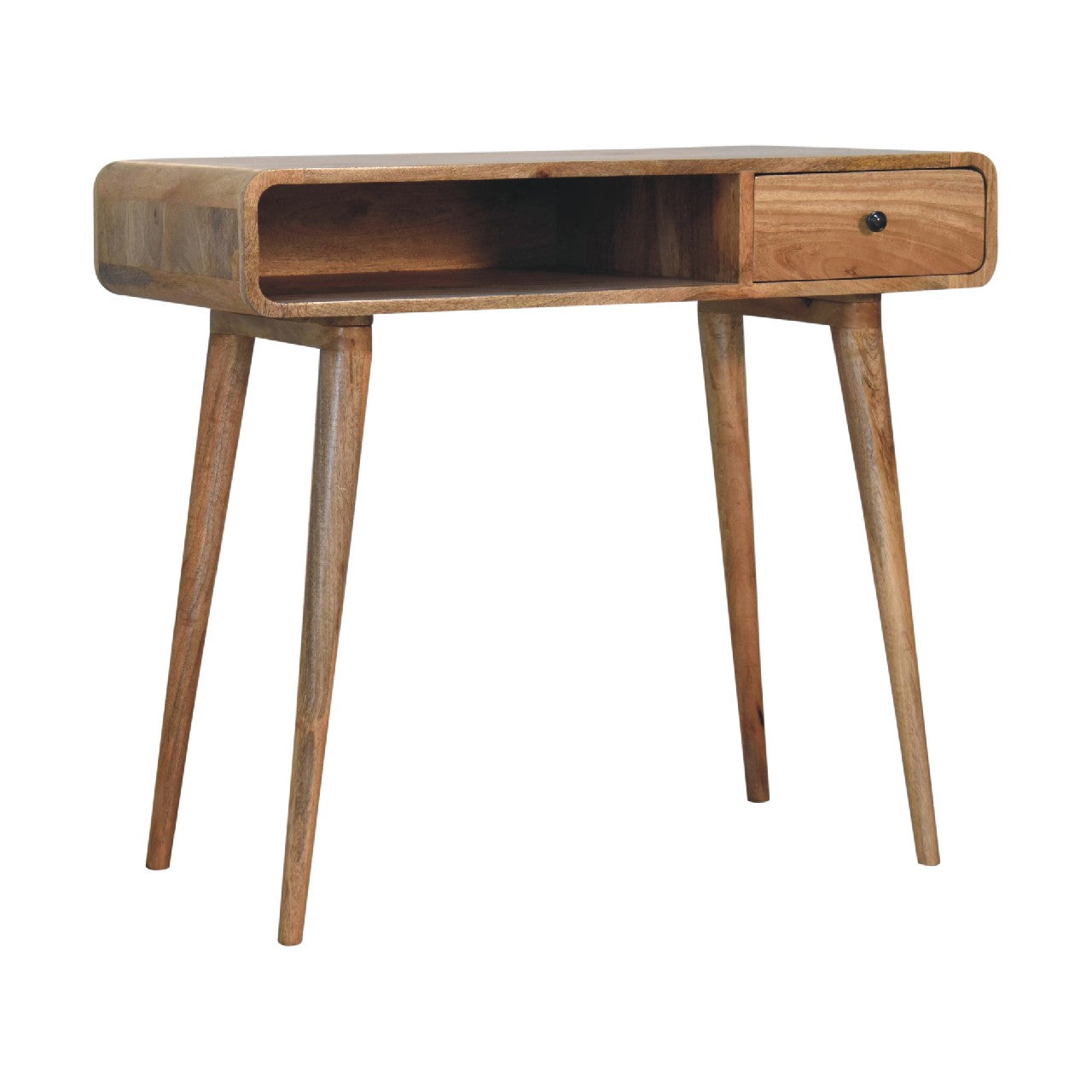 Curved Solid Mango Wood Writing Desk Home Study Oak