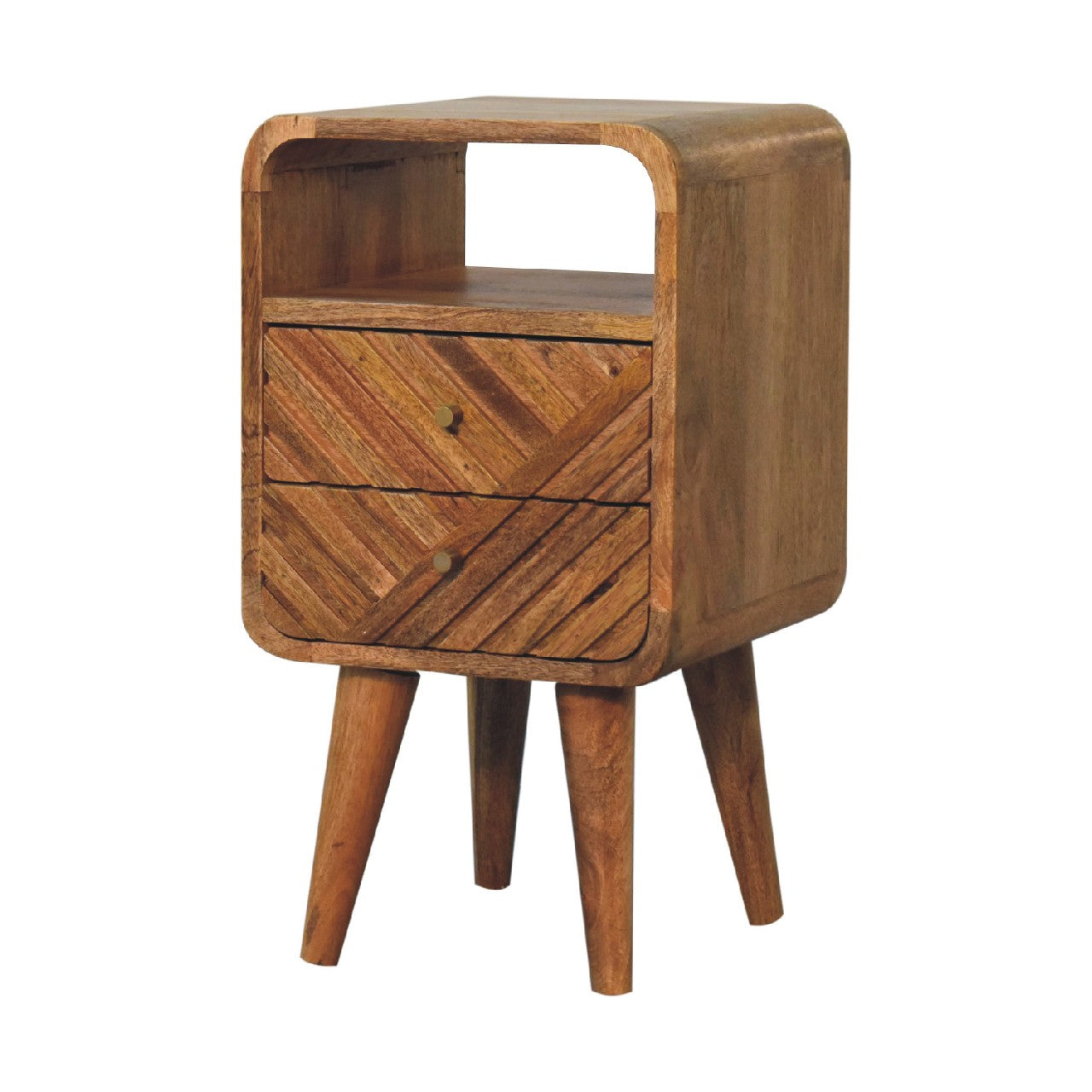 Compact Curved Lille Solid Mango Wood Bedside Table Natural