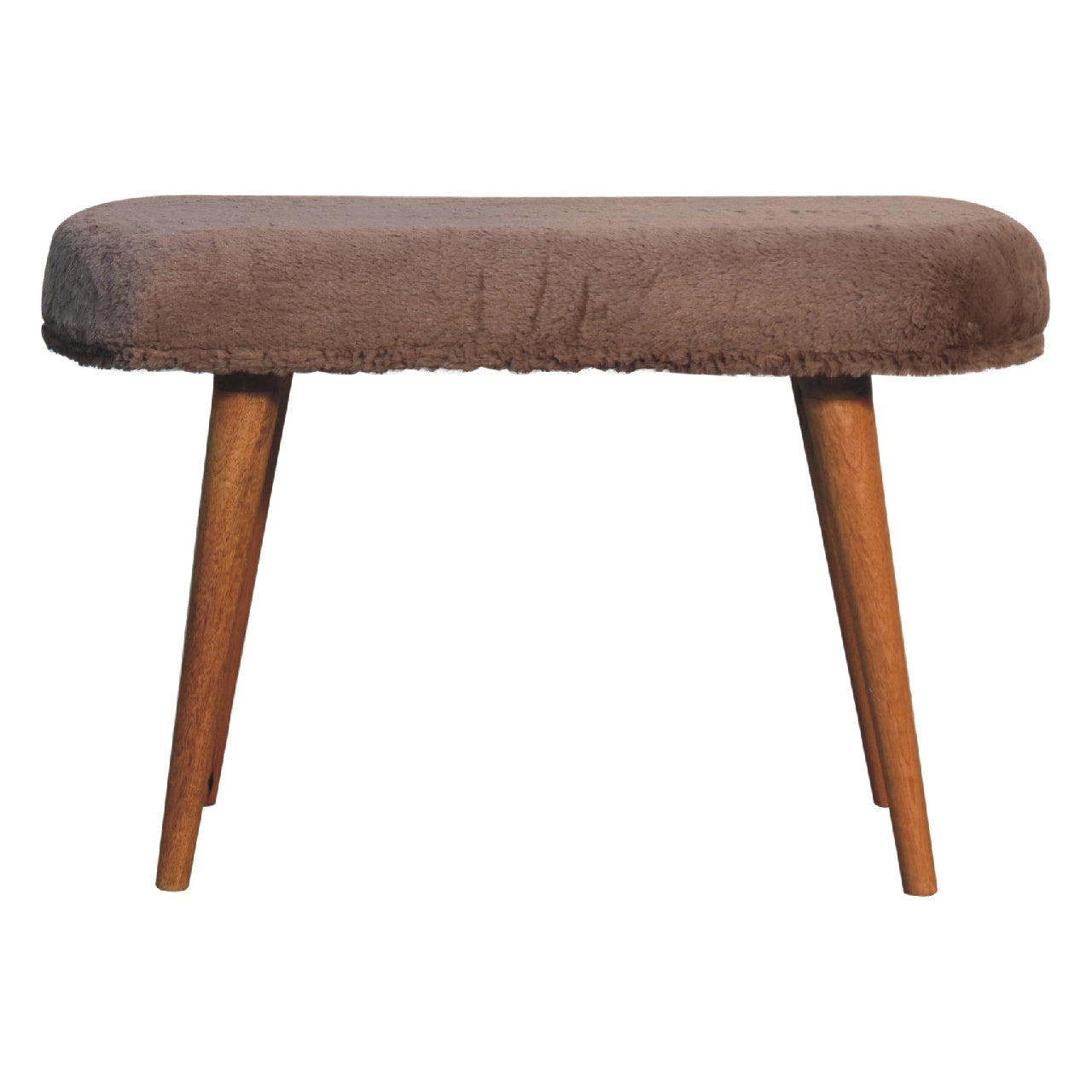 Mocha Faux Fur Hallway Bench Solid Frame Entryway Natural