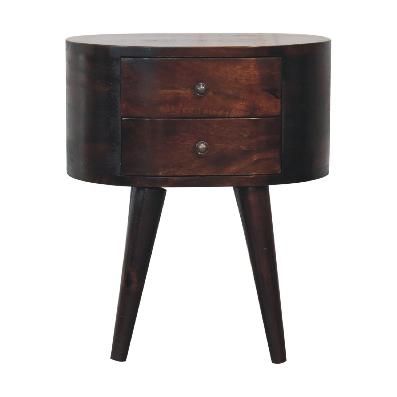 Light Walnut Rounded Open Shelf Solid Mango Wood Bedside