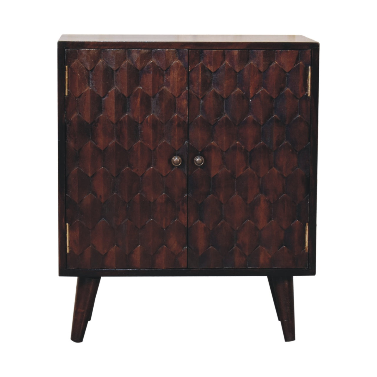 Compact Hand Carved Pineapple Cabinet Light Walnut Mango Wood