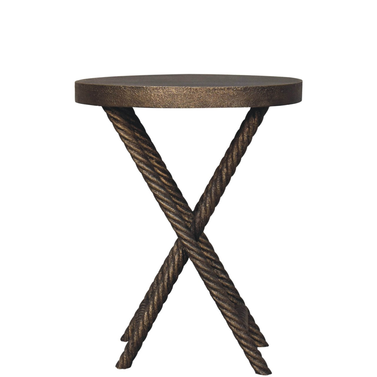 Rope Weave Metallic Accent Side Table Solid Mango Wood Frame