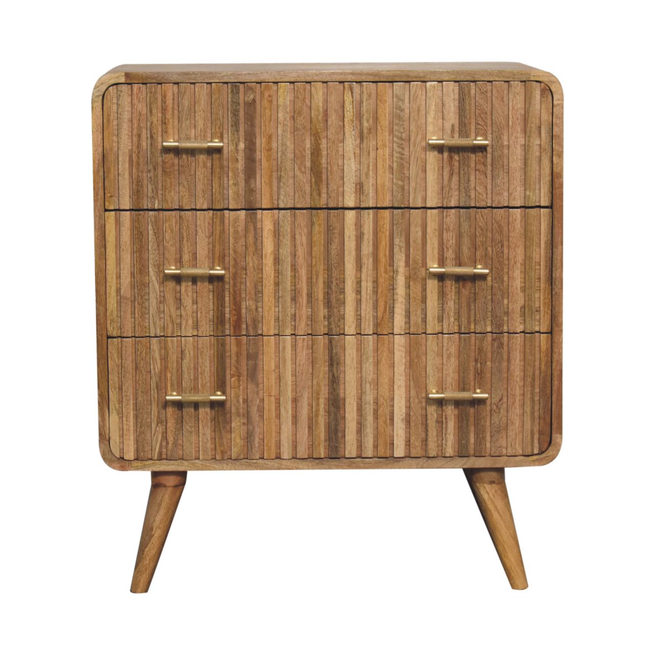 T-Bar Handle Ridged 4 Drawer Chest of Drawers Solid Mango Wood Natural