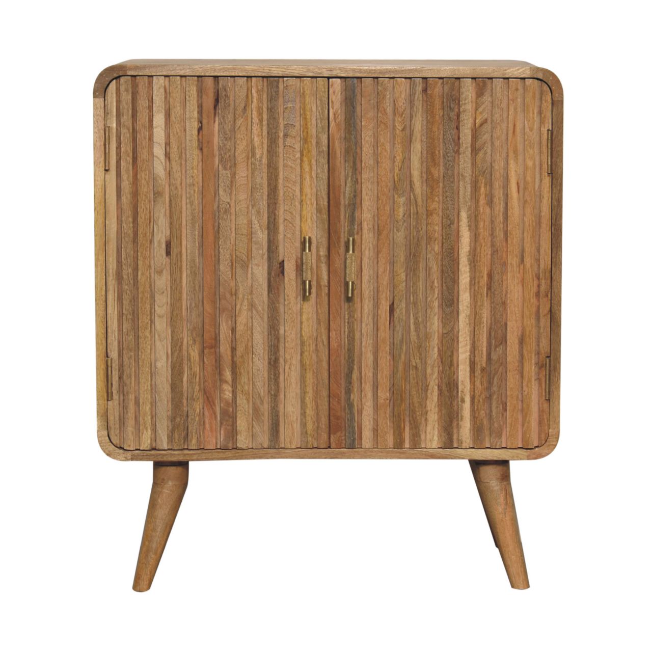 T-Bar Handle Ridged Storage Cabinet Solid Mango Wood Natural