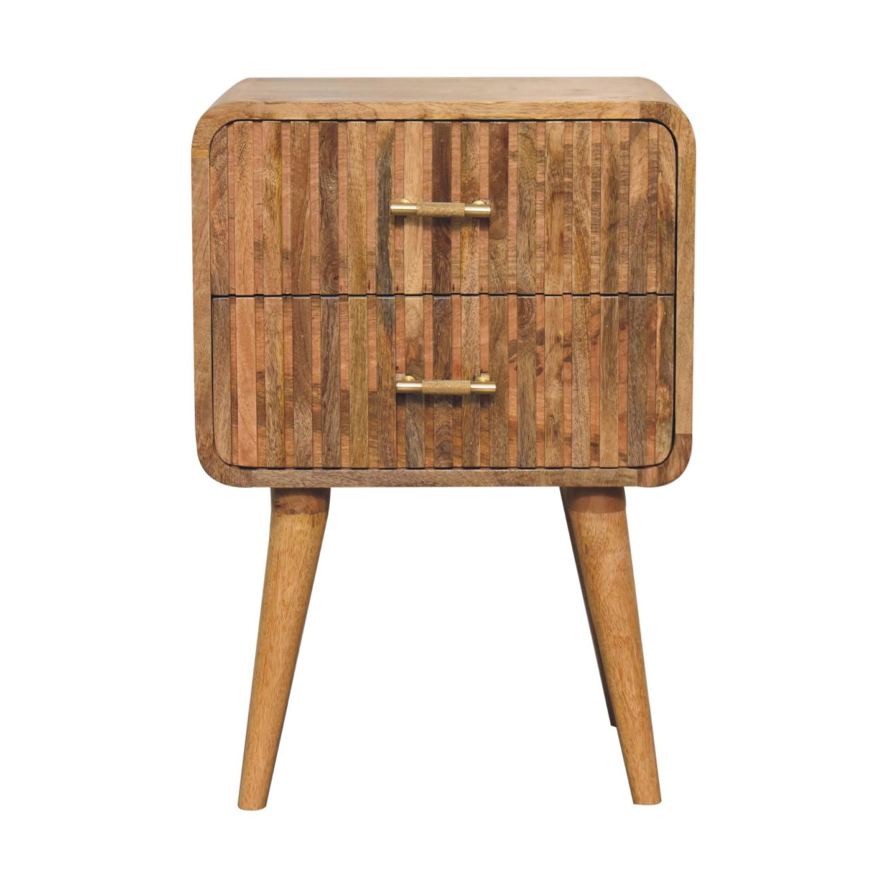 T-Bar Handle Ridged Tall Solid Mango Wood Bedside Table Natural