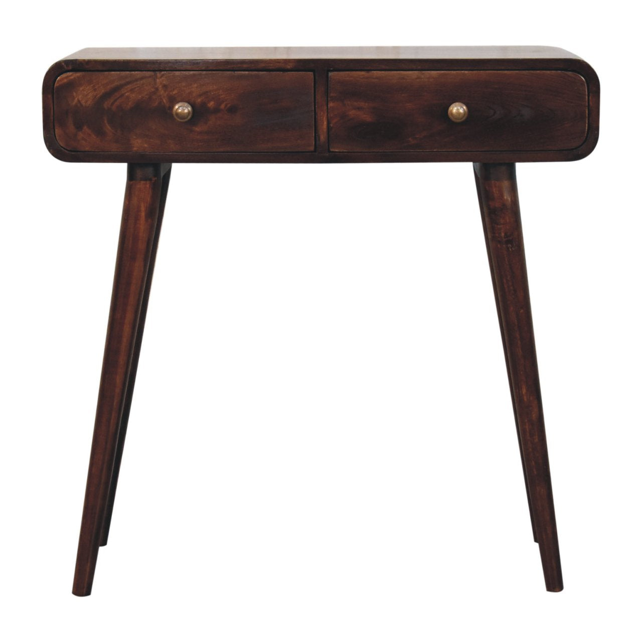 California Walnut Curved Solid Mango Wood Hallway Console Table