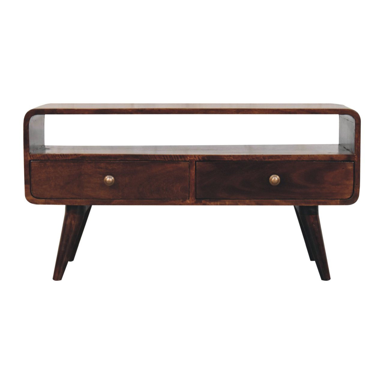 California Walnut Curved TV Media Unit Solid Mango Wood