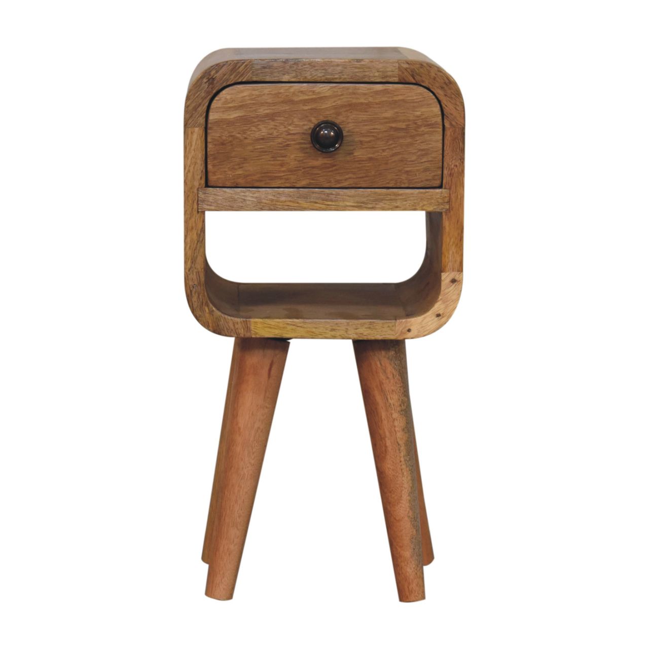 Extra Compact Curved Low Solid Mango Wood Bedside Table Oak