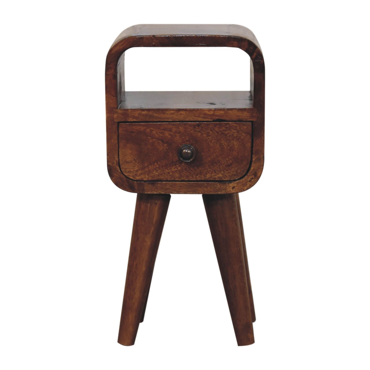 Extra Compact Curved Open Slot Solid Mango Wood Bedside Chestnut
