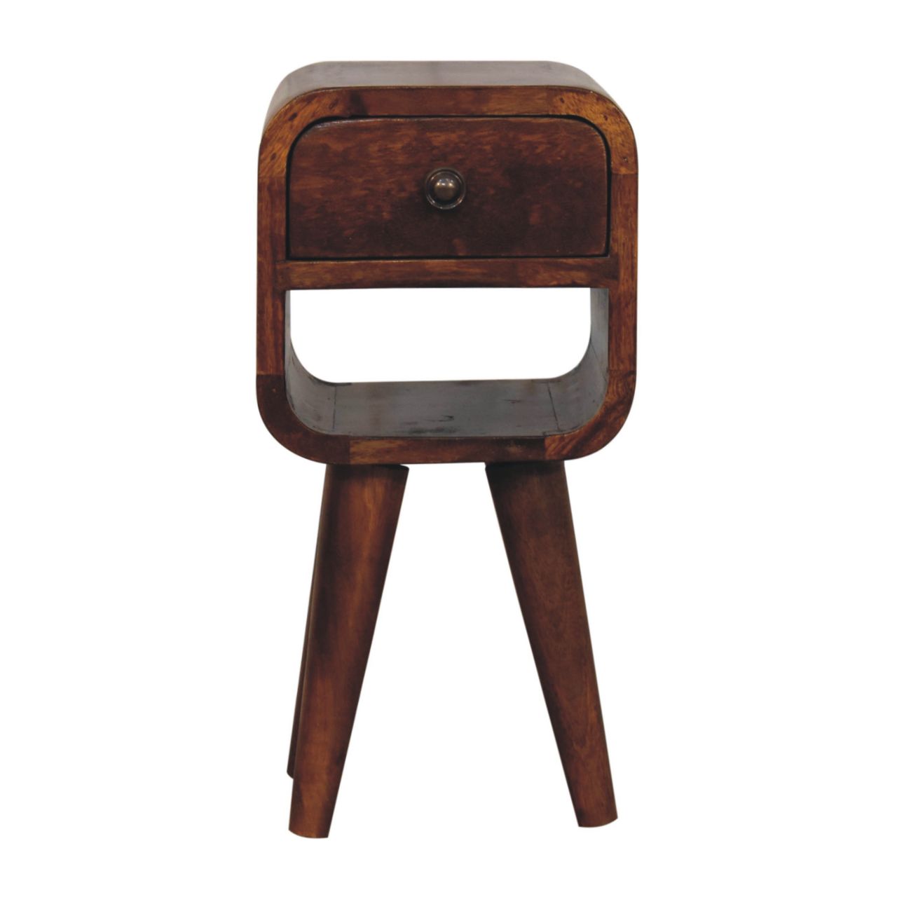 Extra Compact Curved Low Solid Mango Wood Bedside Table Chestnut