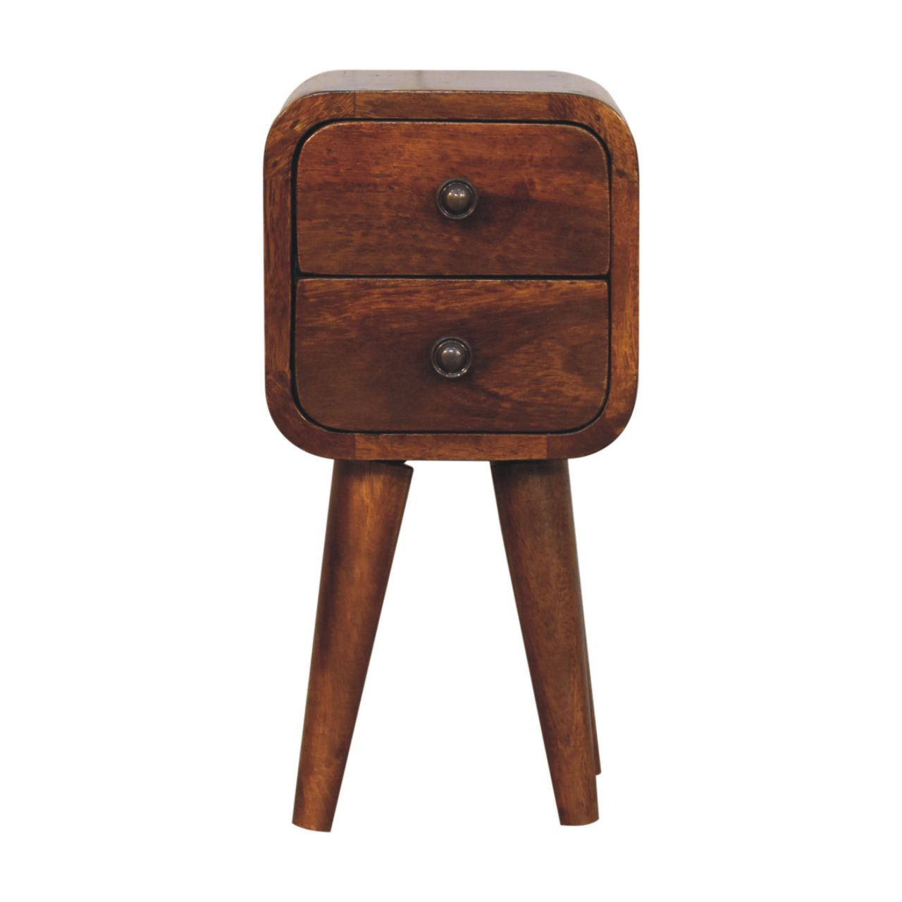 Extra Compact Curved Solid Mango Wood Bedside Table Chestnut