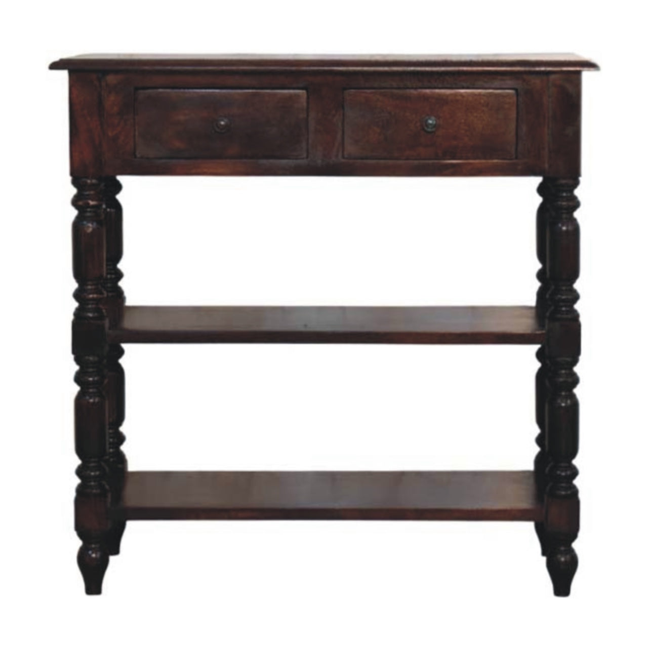 Turned Leg Cherry Finish Solid Mango Wood Accent Side Table