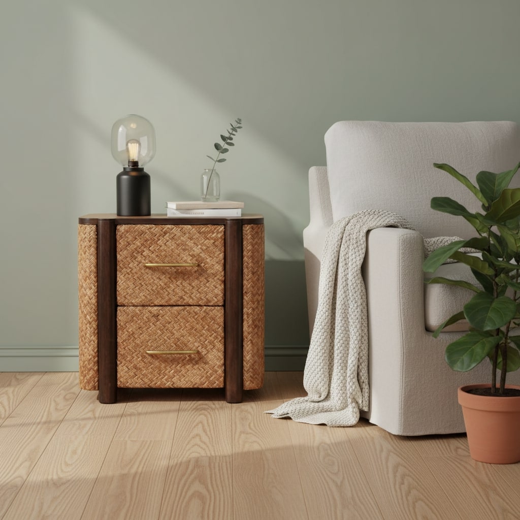 Havana Cane Front 2 Drawer Low Chest Rattan Weave Natural