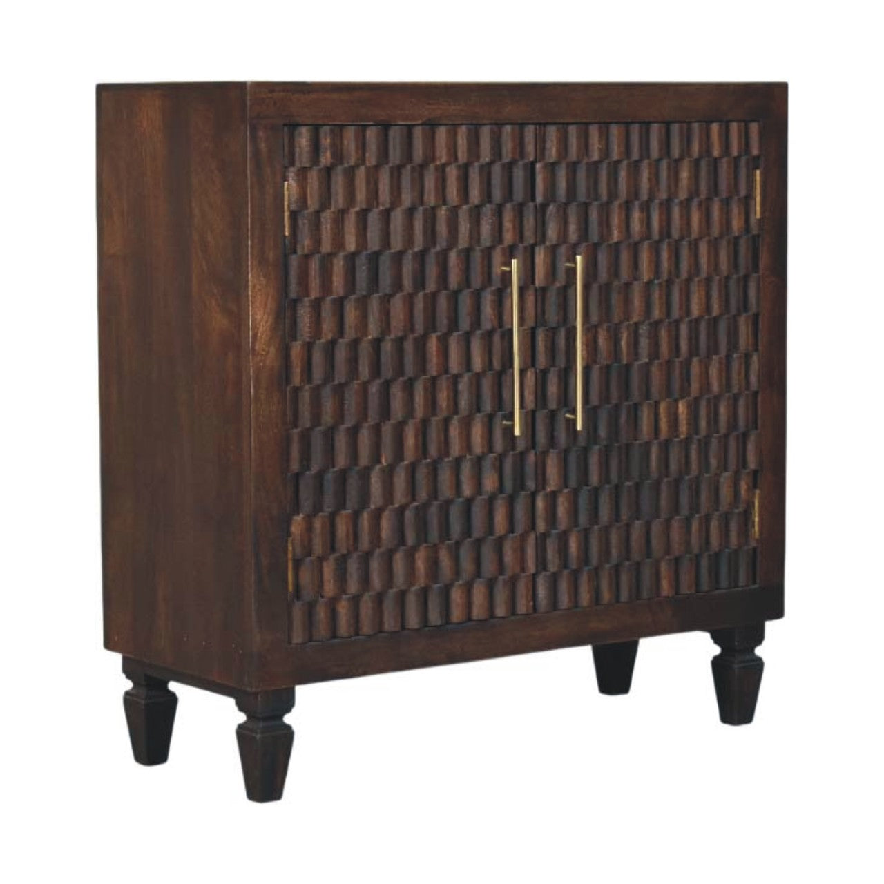 Cadiz Hand Carved Panel Door Cabinet Solid Mango Wood Natural