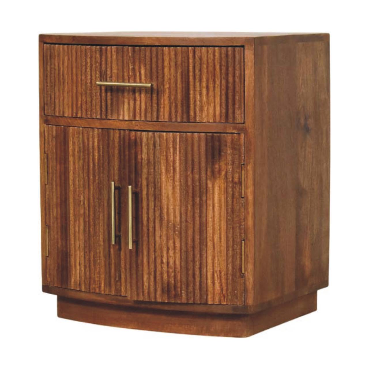 Curved Ribbed Solid Mango Wood Single Drawer Bedside Table