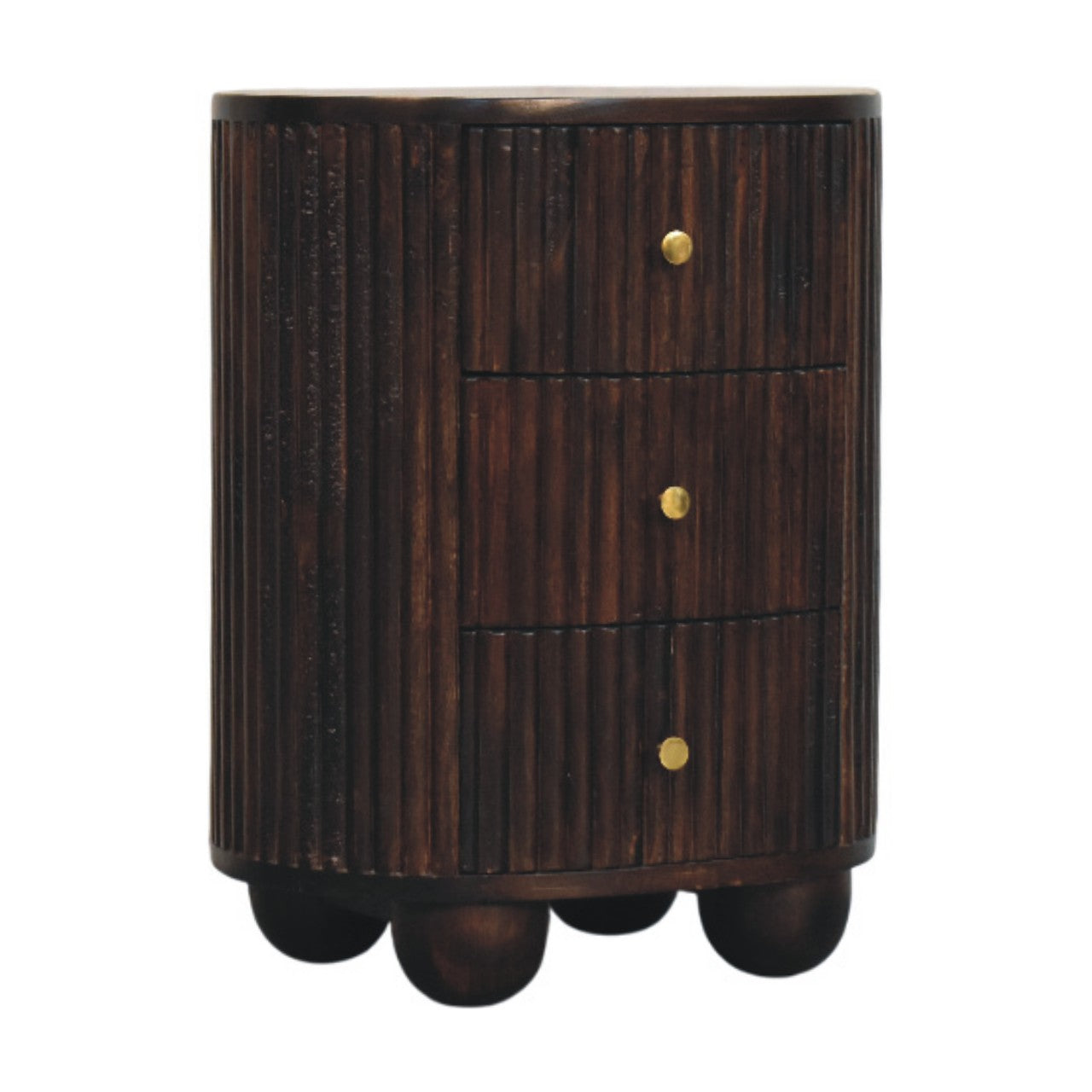 Curved Fluted 3 Drawer Bedside Table Solid Wood Natural