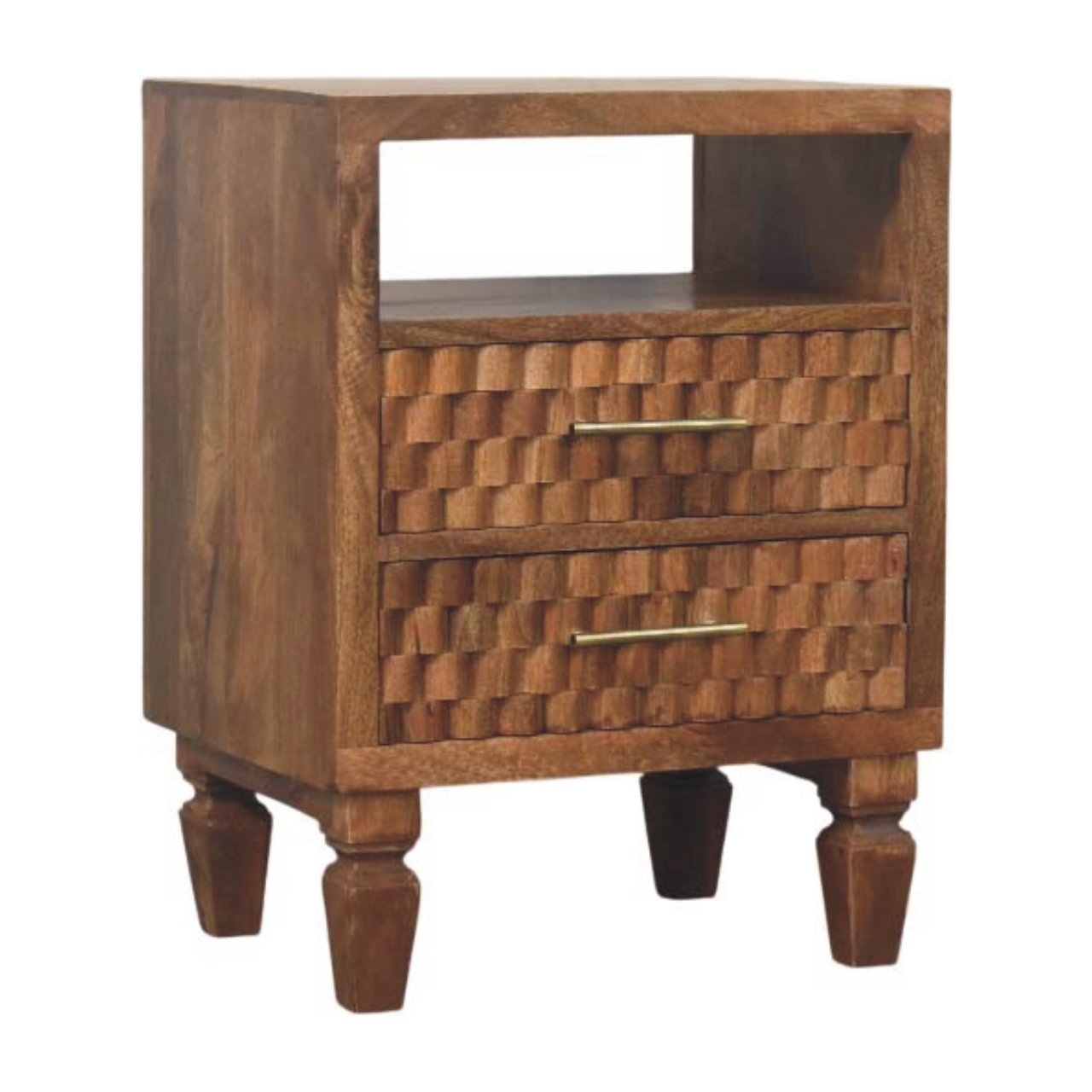 Cadiz Hand Carved Open Shelf Solid Mango Wood Bedside Table