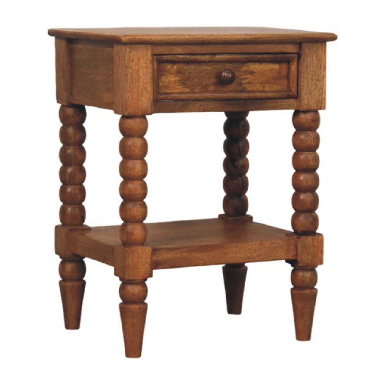 Spindle Open Shelf Solid Mango Wood Bedside Table Natural