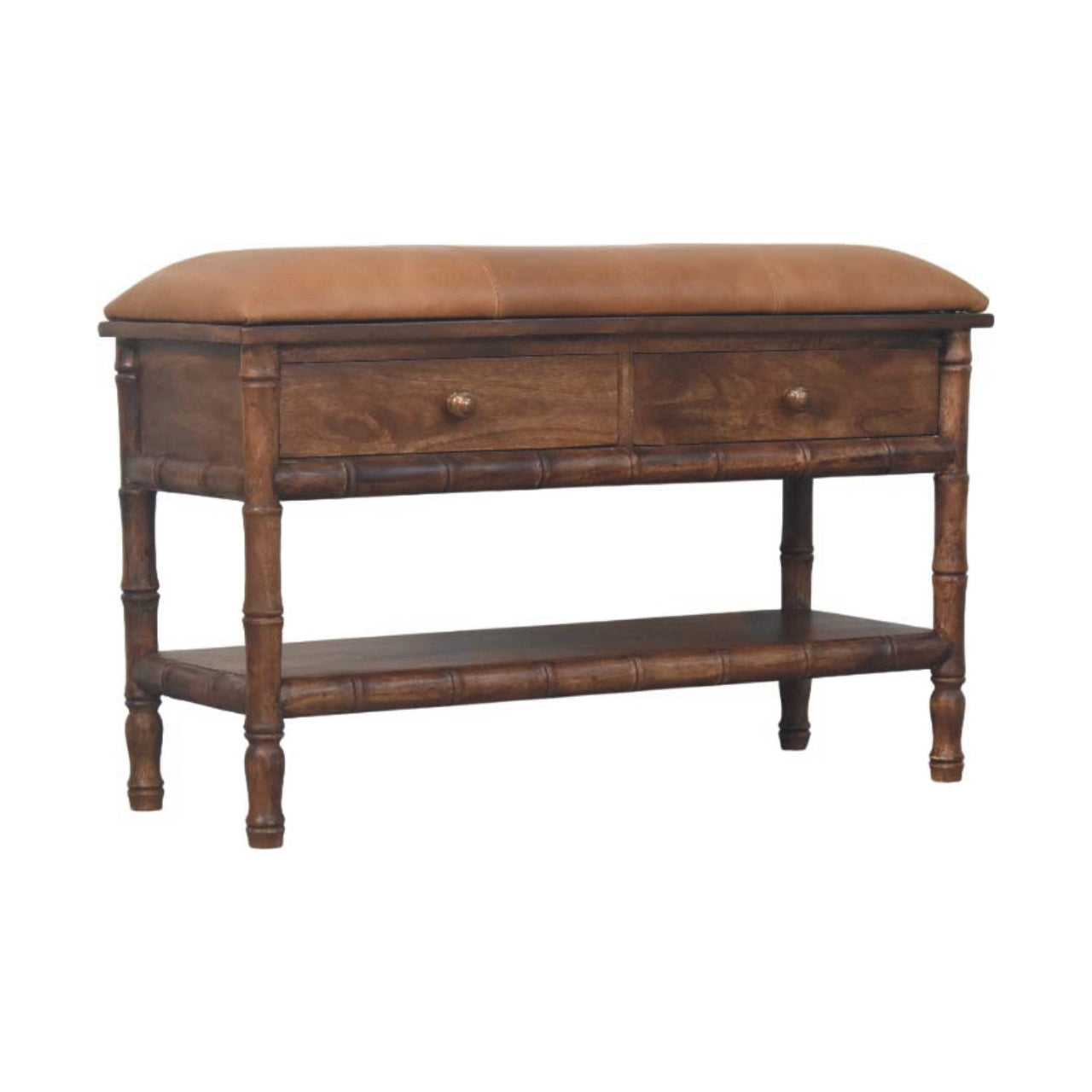 Bamboo Hand Carved Hallway Storage Unit Solid Mango Wood Natural
