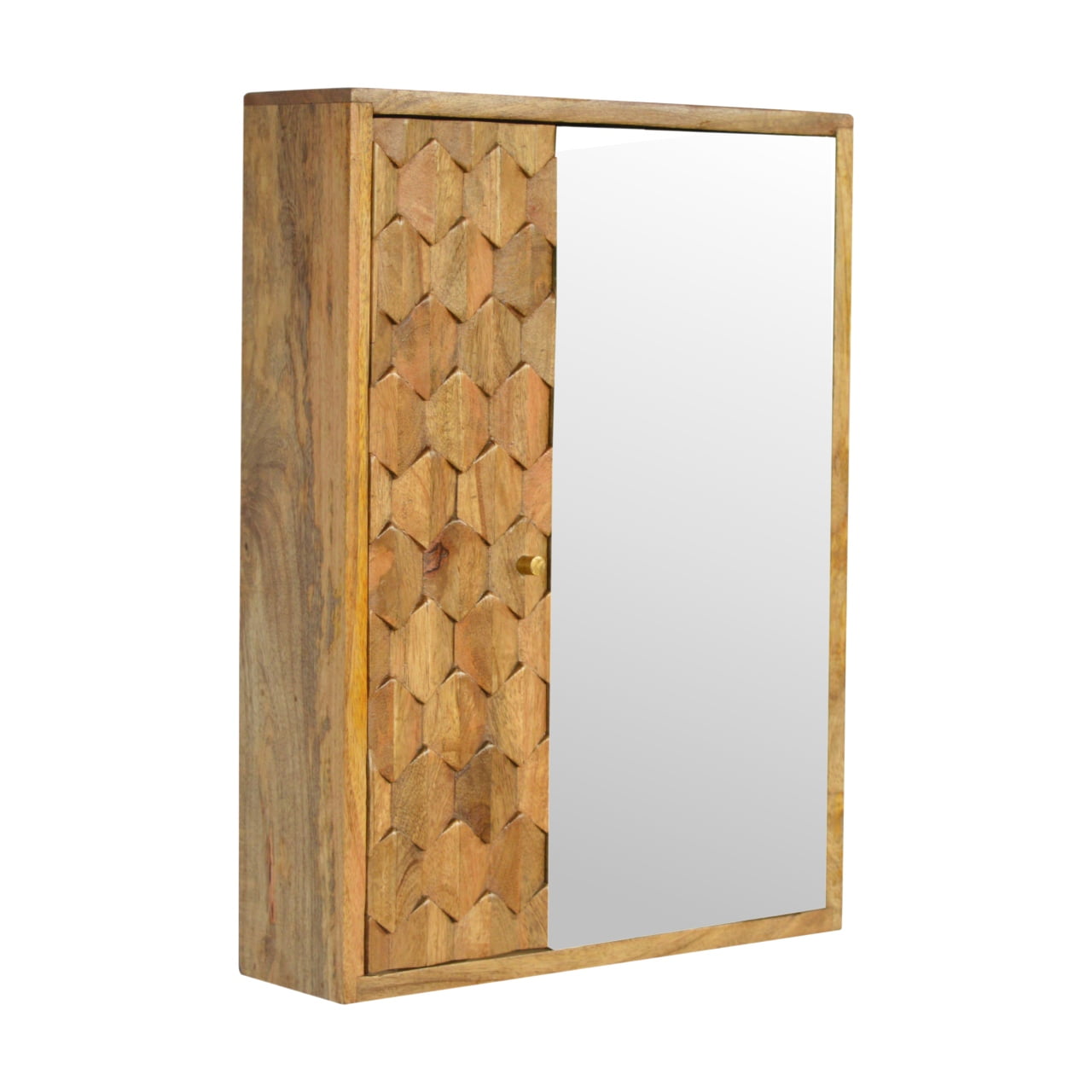 Hand Carved Pineapple Wall Cabinet with Mirror Solid Mango Wood