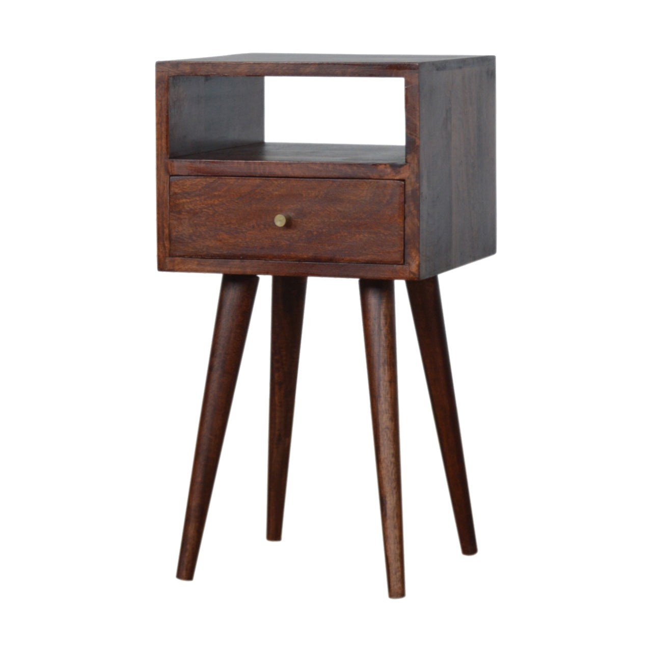 Compact Cherry Finish Open Shelf Solid Mango Wood Bedside