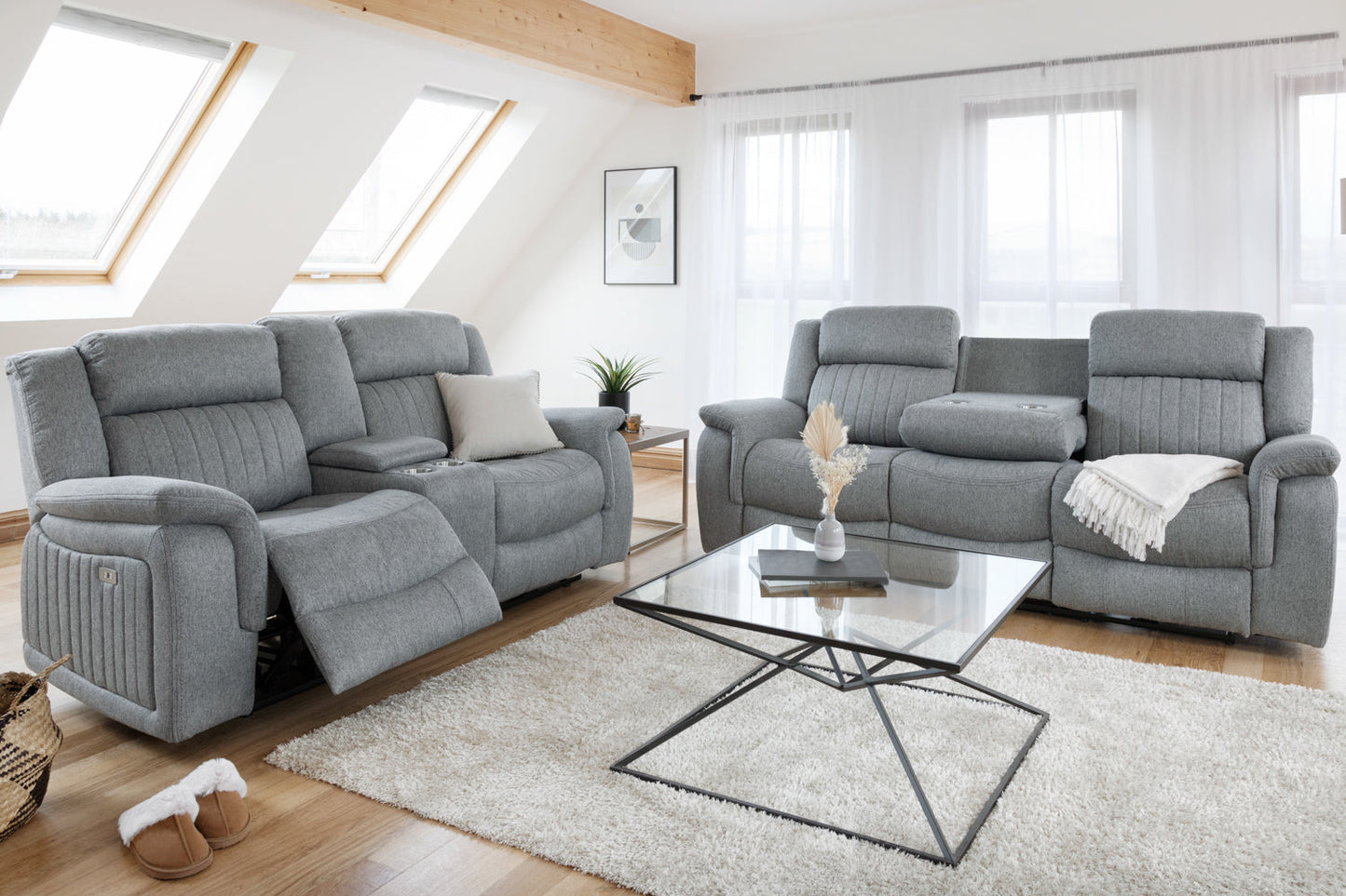 Linden Electric Recliner Sofa Grey 3+2 Set